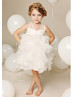 Ivory Lace Tulle Tiered Flower Girl Dress With Blush Pink Sash